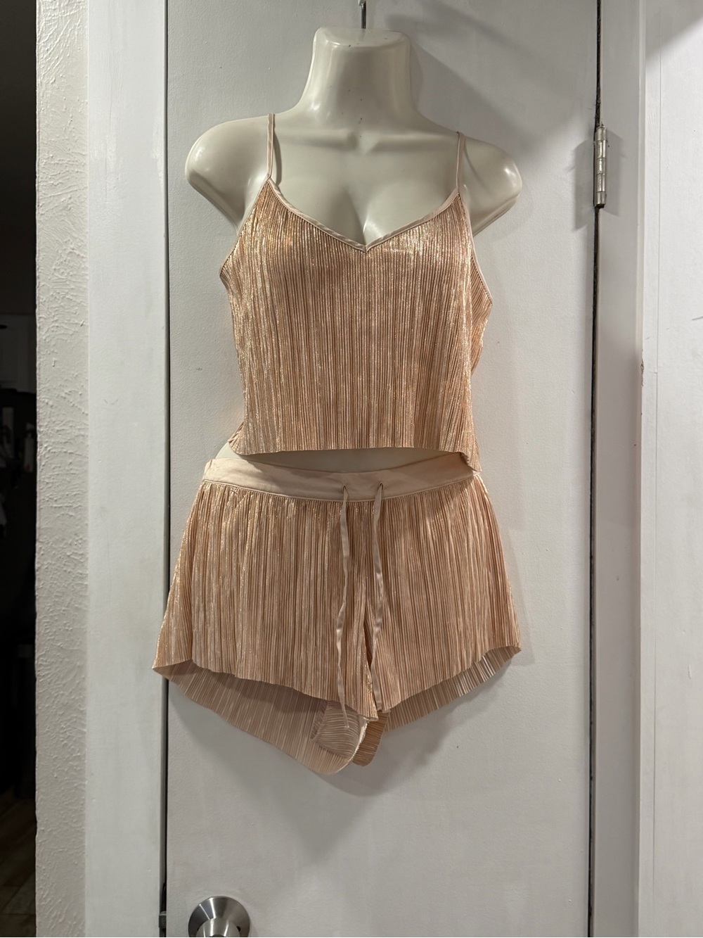 Victoria's Secret Metallic Pleated Cami & Short Set - Champagne Blush